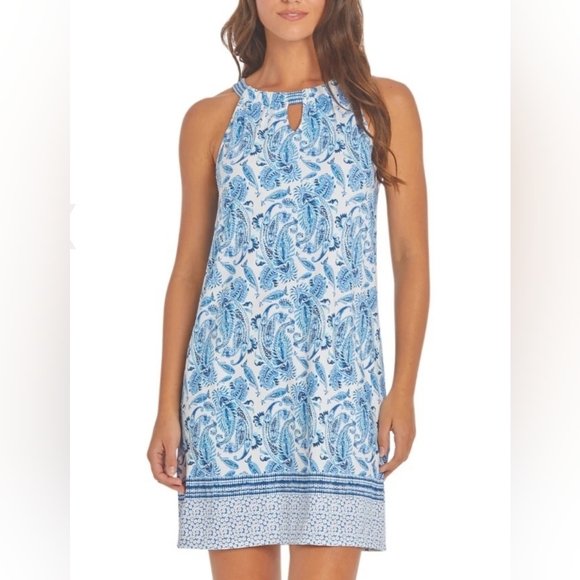 Cabana Life Dresses & Skirts - Cabana Life Women's L Blue White Paisley Sleeveless Halter Shift Travel Dress